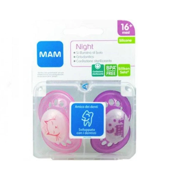 MAM 2 SUCCHIETTI ORIGINAL NIGHT SILICONE 16M+ FEMMINA