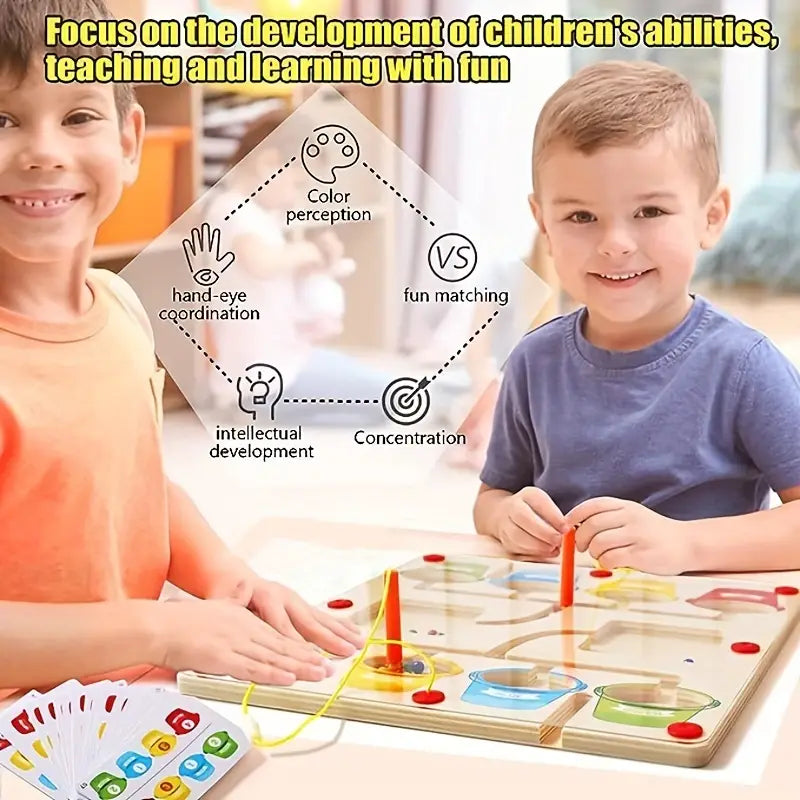Labirinto Magnetico in Legno: Puzzle Montessori per Numeri e Colori