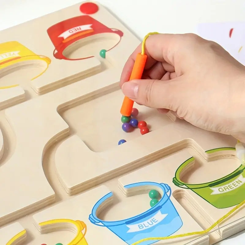 Labirinto Magnetico in Legno: Puzzle Montessori per Numeri e Colori