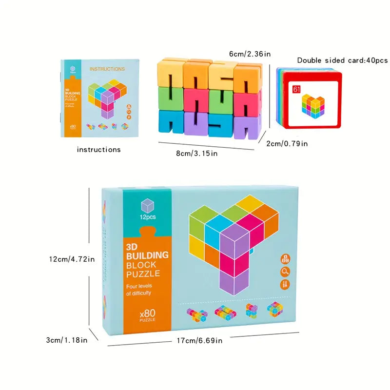 Puzzle Spaziali Montessori: Set da 12 Blocchi di Costruzione in Legno 3D